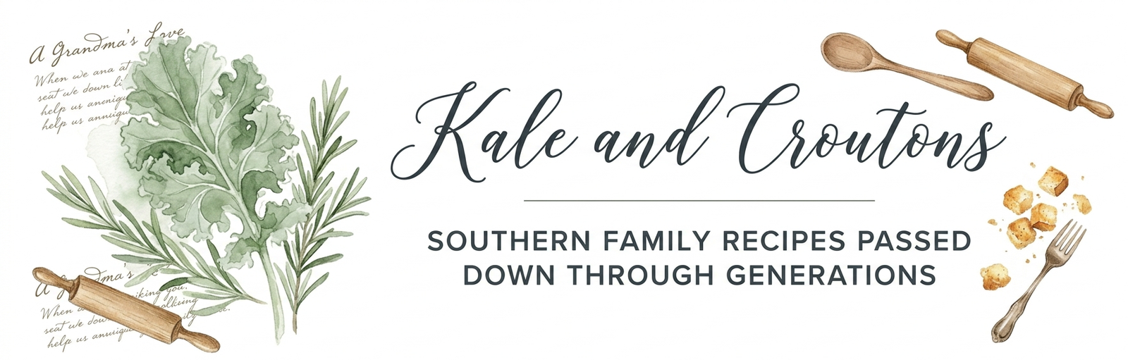 Kale and Croutons website header banner showing Southern family recipes passed down through generations
