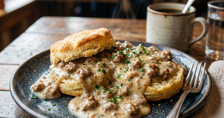 Grandma’s Flaky Homemade Biscuits and Maple Sausage Gravy (Easy Southern Breakfast)