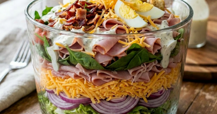 Grandma’s Classic Ham and Swiss Layered Salad (Easy Potluck Recipe)