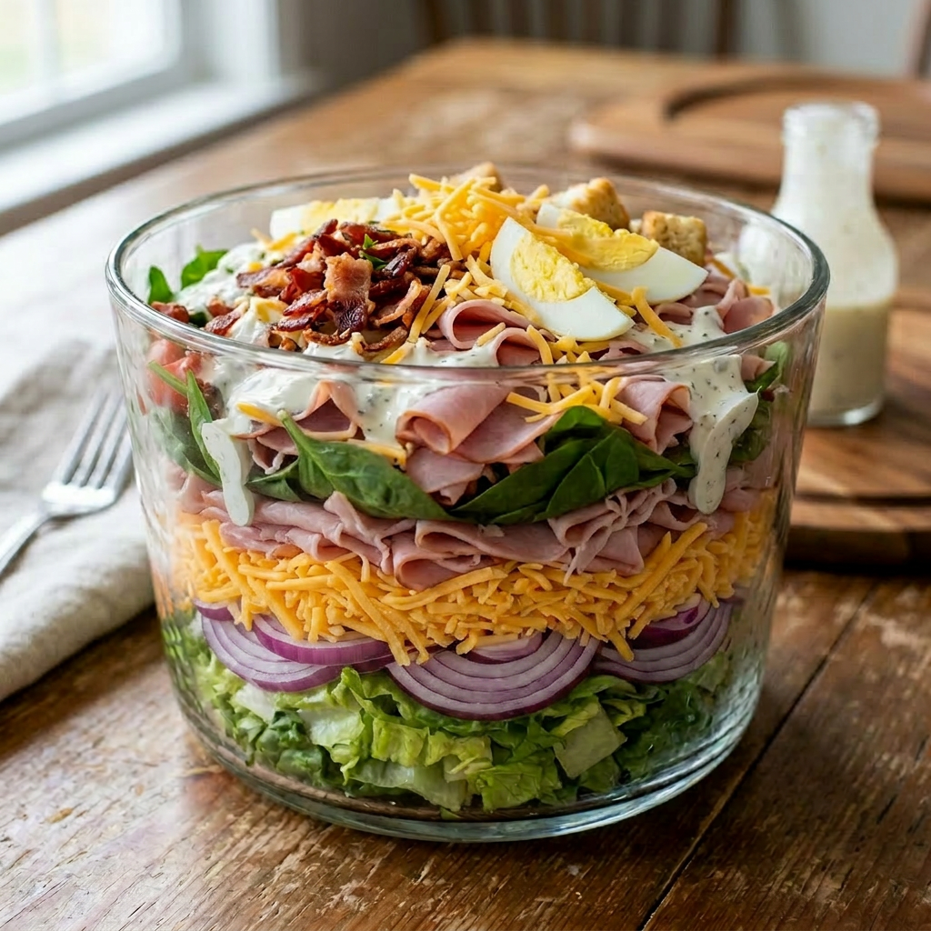 Grandma’s Classic Ham and Swiss Layered Salad (Easy Potluck Recipe)