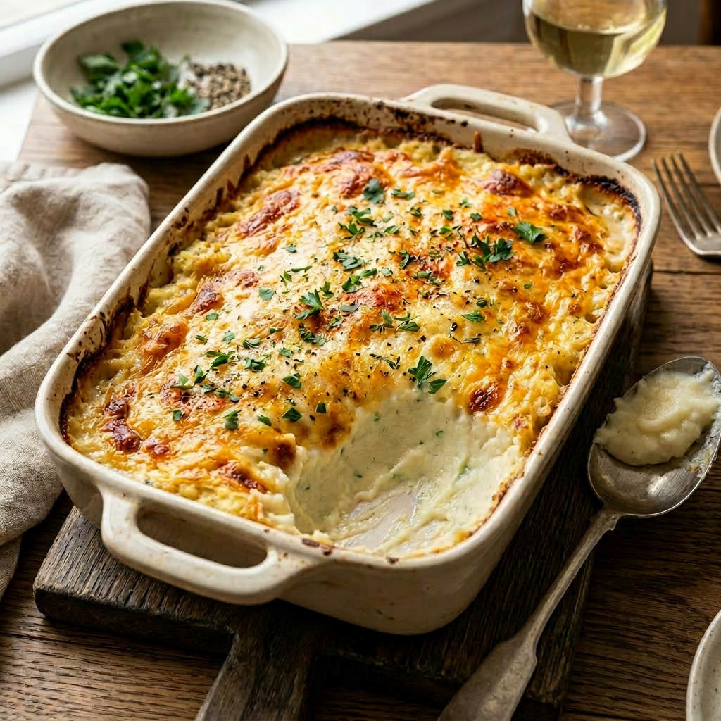 Grandma’s Mashed Cauliflower Au Gratin (Easy Cheesy Side Dish)