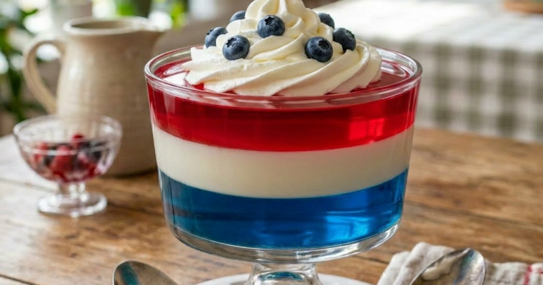 Grandma’s Flag Salad (Red, White & Blue Layered Dessert)