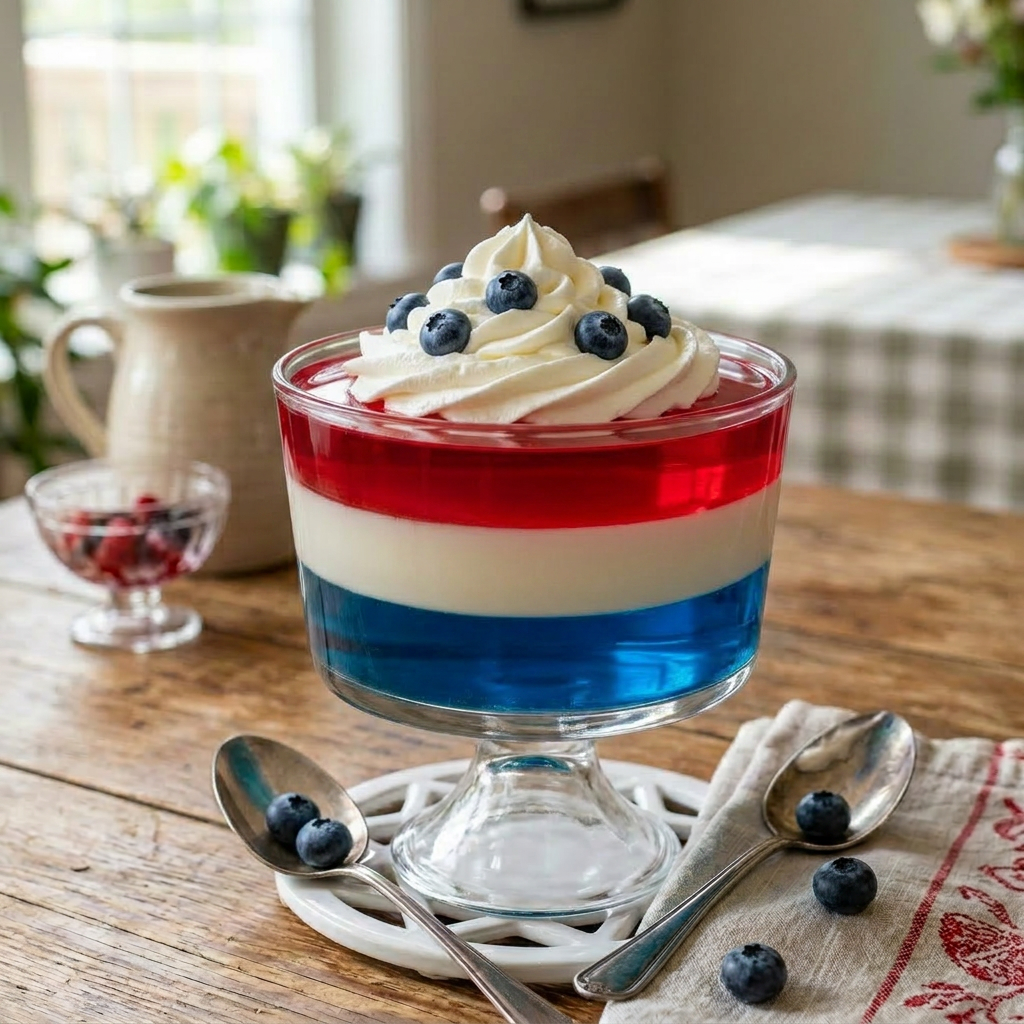 Grandma’s Flag Salad (Red, White & Blue Layered Dessert)